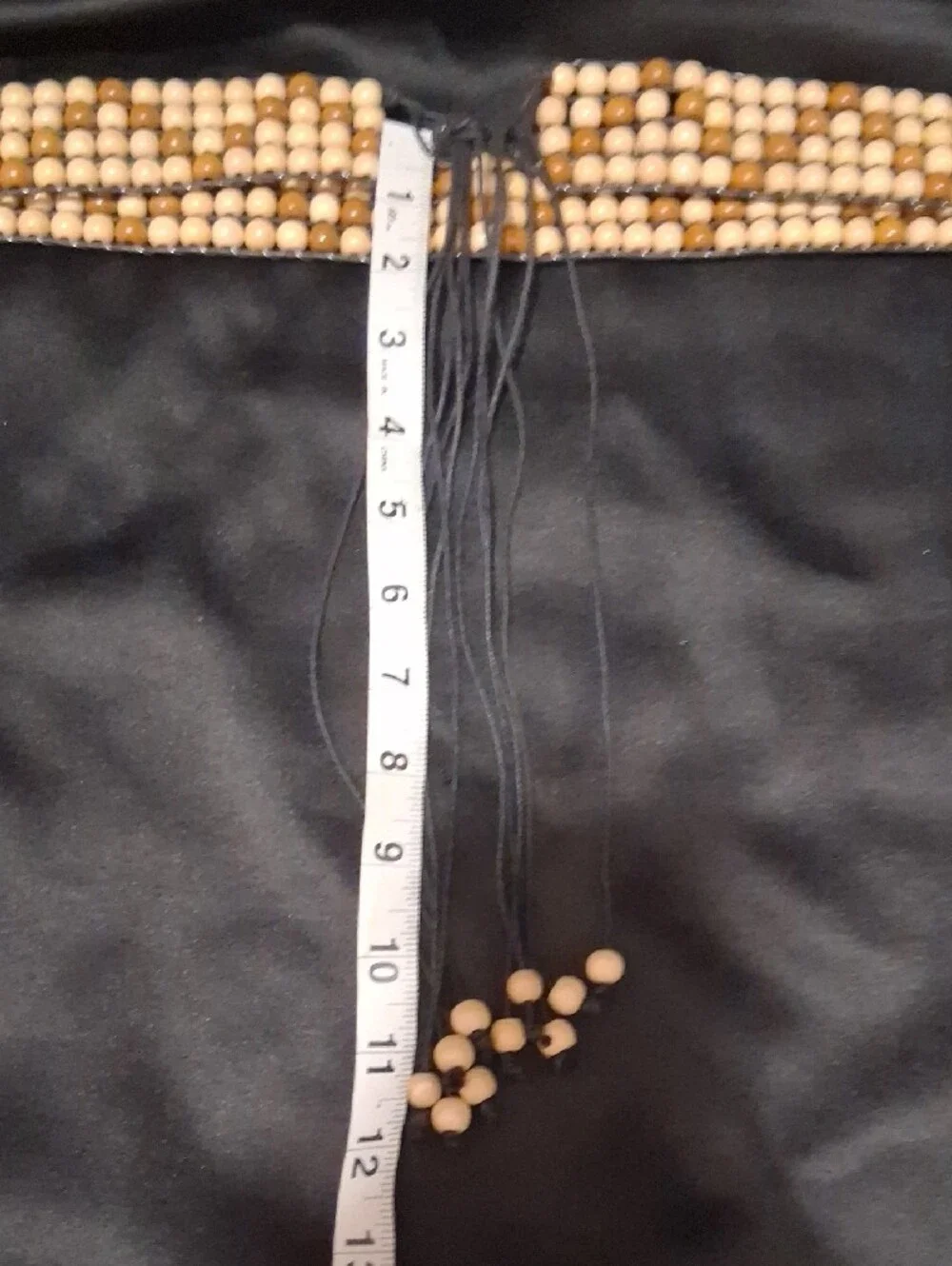 Wood Beaded Belt with Black Cord Tie - 36+ Inches